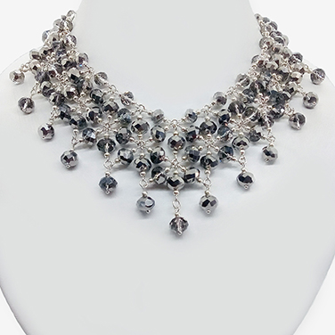 CP001-08 grey silver crystal rock necklace