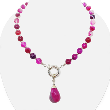 CP048-CD fuchsia agate necklace with crazy agate pendant